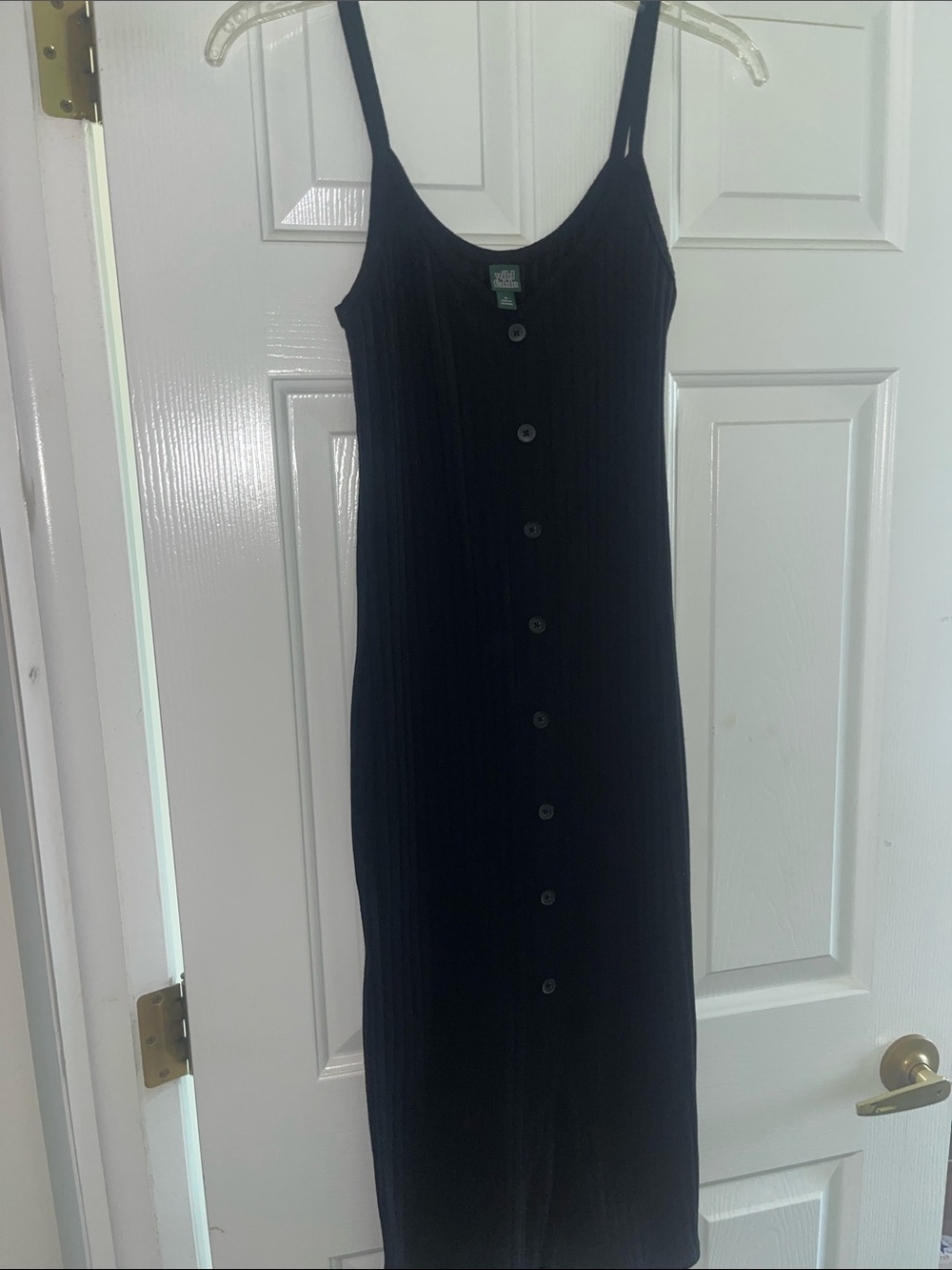 wild fable Black Button-Front Midi Slip Dress